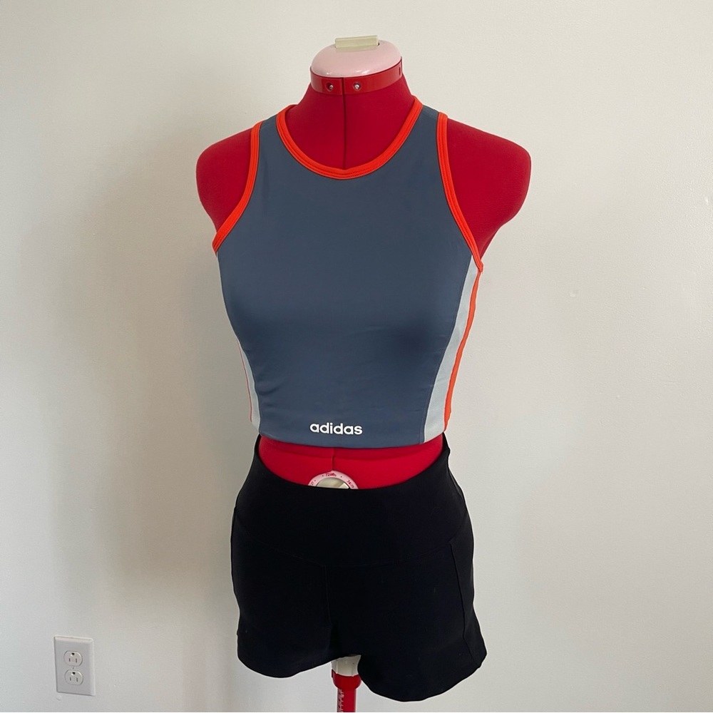 adidas Gray Crop Sports Tank with Orange Trim